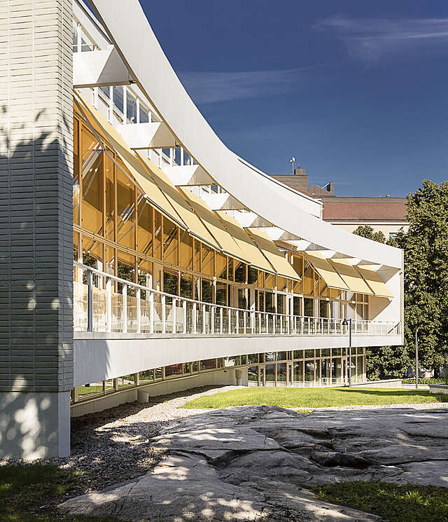 Glass wall and balcony.
