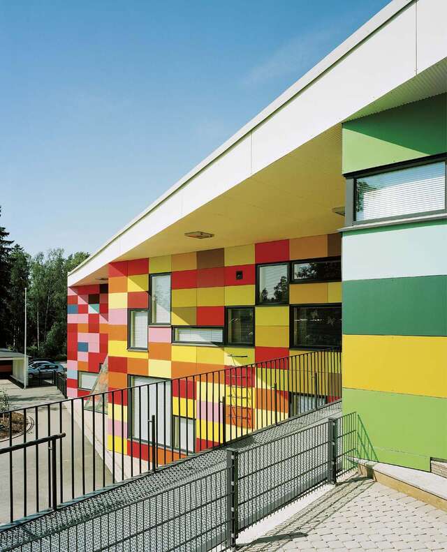 Colourful elevation of the daycare centre.