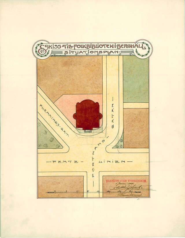 Kallion kirjasto Hård Af Segerstad asemapiirrosluonnos muokattu