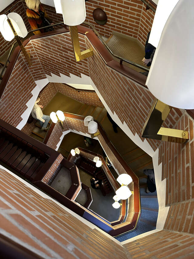 A stairwell made from red bricks.