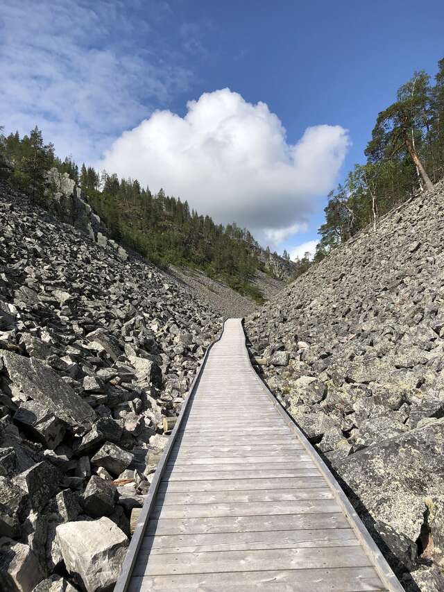 Wooden walkway surrounded by rocks