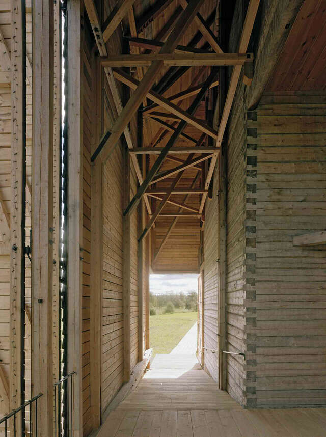 Entrance of a contemporary wooden church