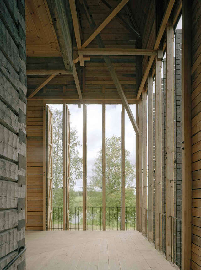 Entrance of a contemporary wooden church
