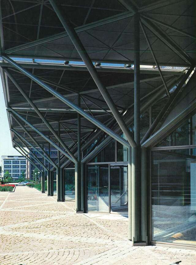 Steel and concrete canopy of a theatre building