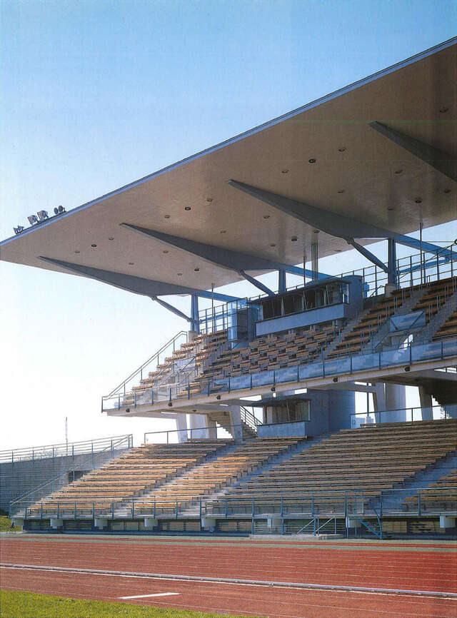 Grand stand seen from the sport field.