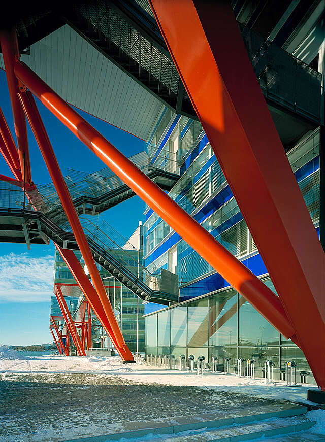 Orange metal support structure.