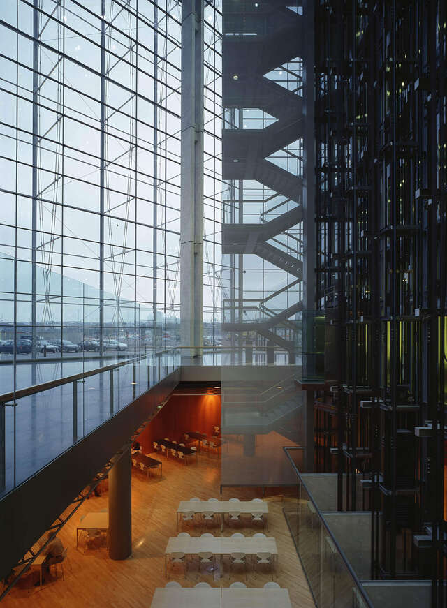 Stairway from the wooden canteen to the other levels.