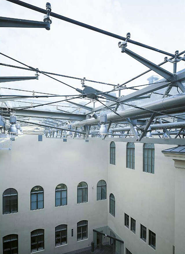 Glass roof with steel structures