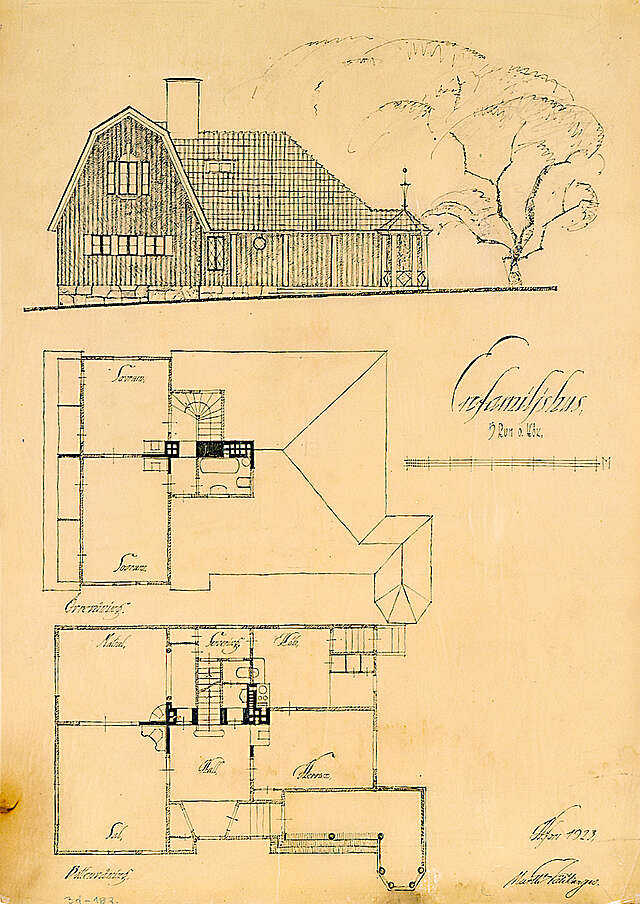 Drawing of a wooden house