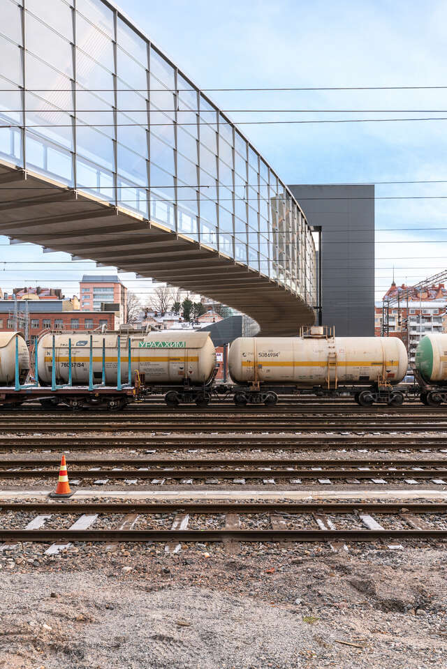 A bridge going over a railway.