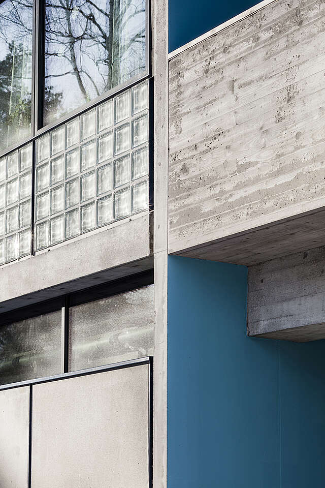 Close up shot of the different building materials used on the exterior.