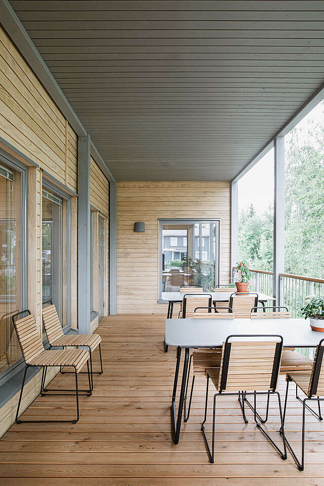 Common terrace, which opens towards a nearby forest