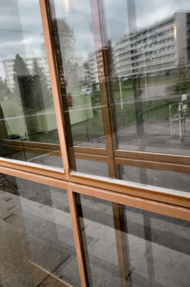 A close-up photo of the window frame detailing.