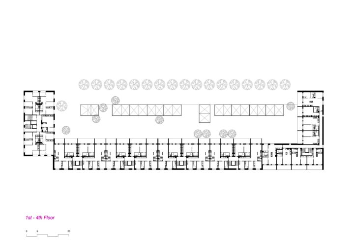 First – fourth floor floor plan, Kirvesmiehenkatu 2 Social Housing