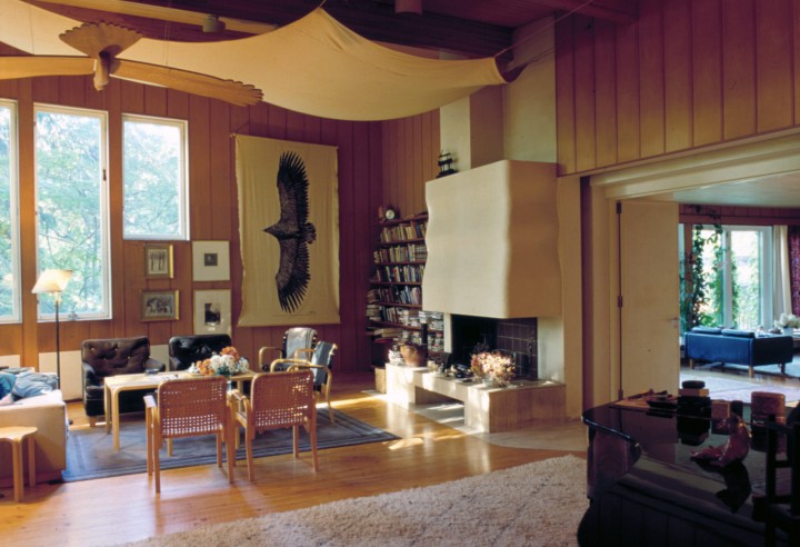 The music studio and on the right the living room, Villa Kokkonen