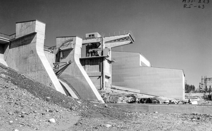 View from the west in 1963, Aittokoski Hydropower Plant