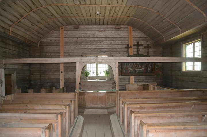 Interior and the altar, Sodankylä Old Church