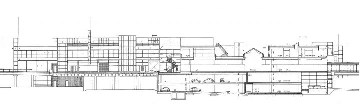 Southwest elevation and section plan, Itis Shopping Centre 1st phase
