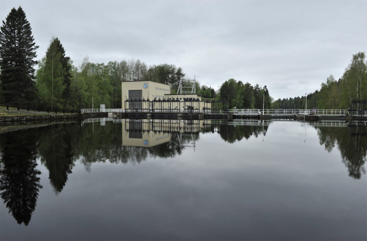 View from the direction of the ruined castle of Kajaani in 2019, Ämmäkoski Hydropower Plant