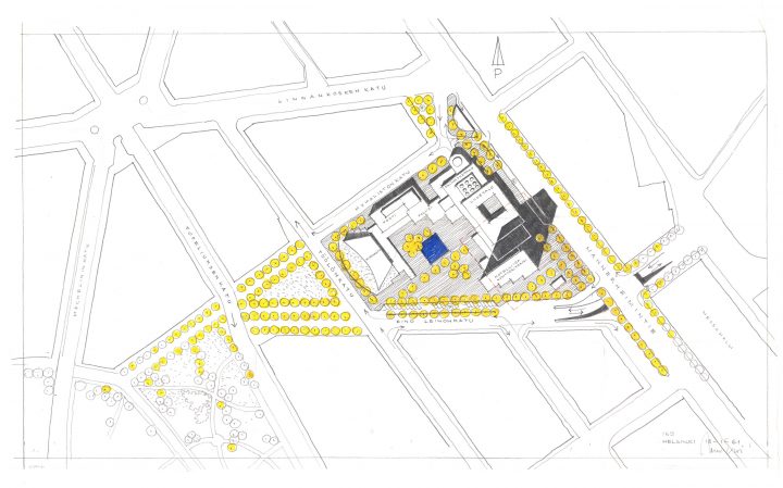 Early site plan sketch, Töölö Library