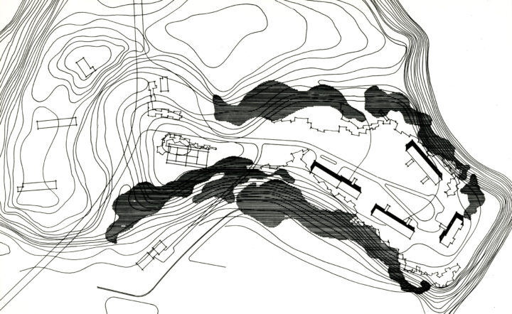Residential area site plan by Aarne Ervi, Montta Hydropower Plant