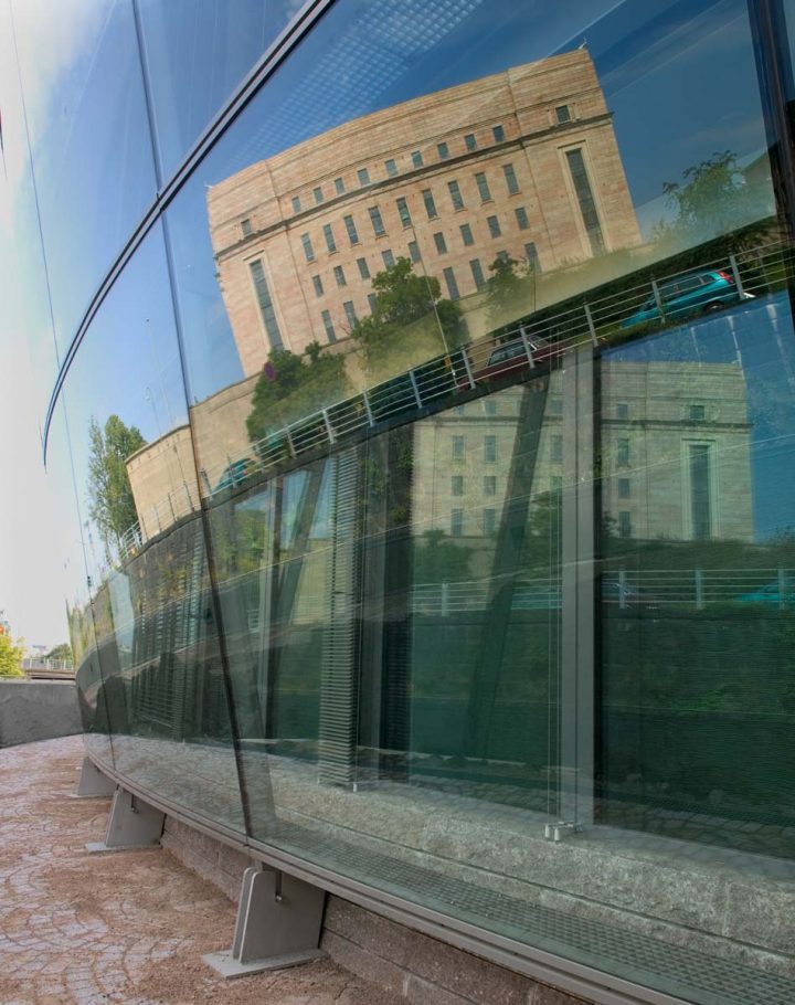 Reflection of the Parliament House on the glass façade, Little Parliament