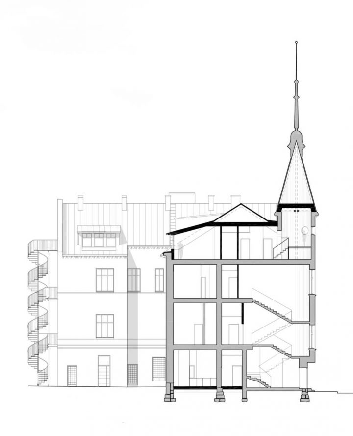 Section plan of the Art Nouveau building, Regatta Hotel and Housing