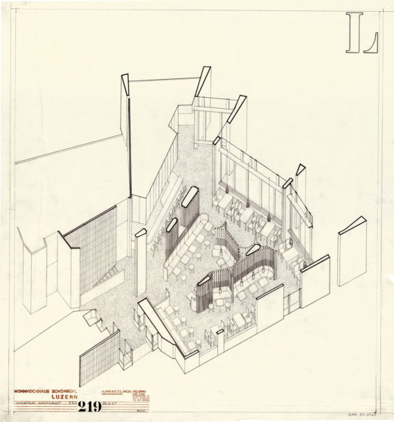 Interior drawing, Schönbühl Apartment House and Commercial Centre