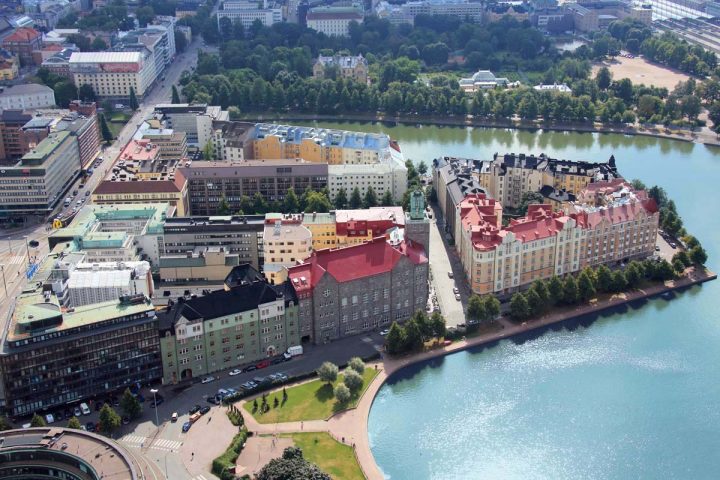 Aerial view taken before the construction of the floating restaurant in 2015, Paasitorni, Helsinki Workers’ House