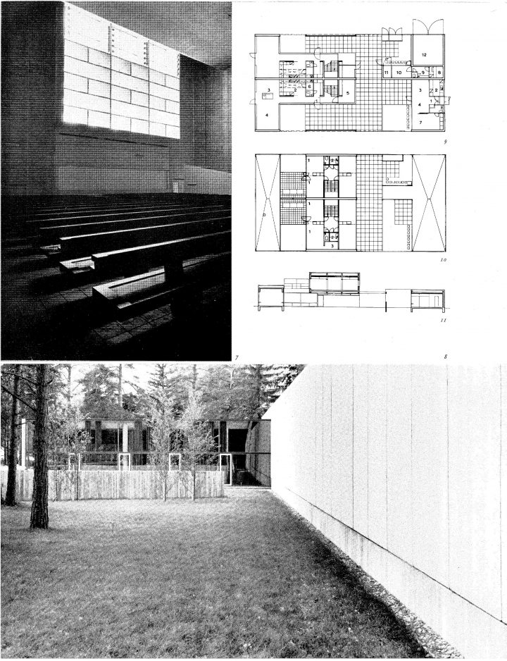 Floor plan and elevation, Tapiola Church