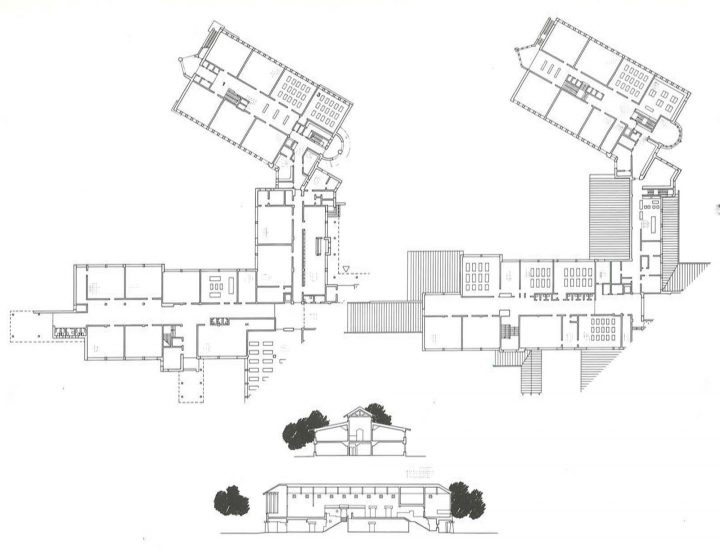 Floor plans and section, Pitkäkangas School