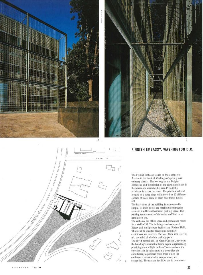 Details of the façades and site plan, Washington D.C. Embassy of Finland