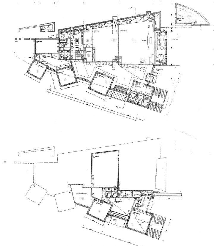 Floor plans: ground floor and basement, Mukkula Church and Parish Centre