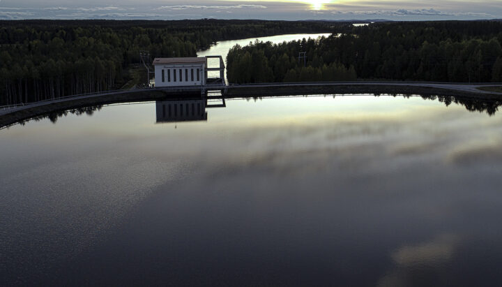 Reservoire and power plant seen from north, Kallioinen Hydropower Plant